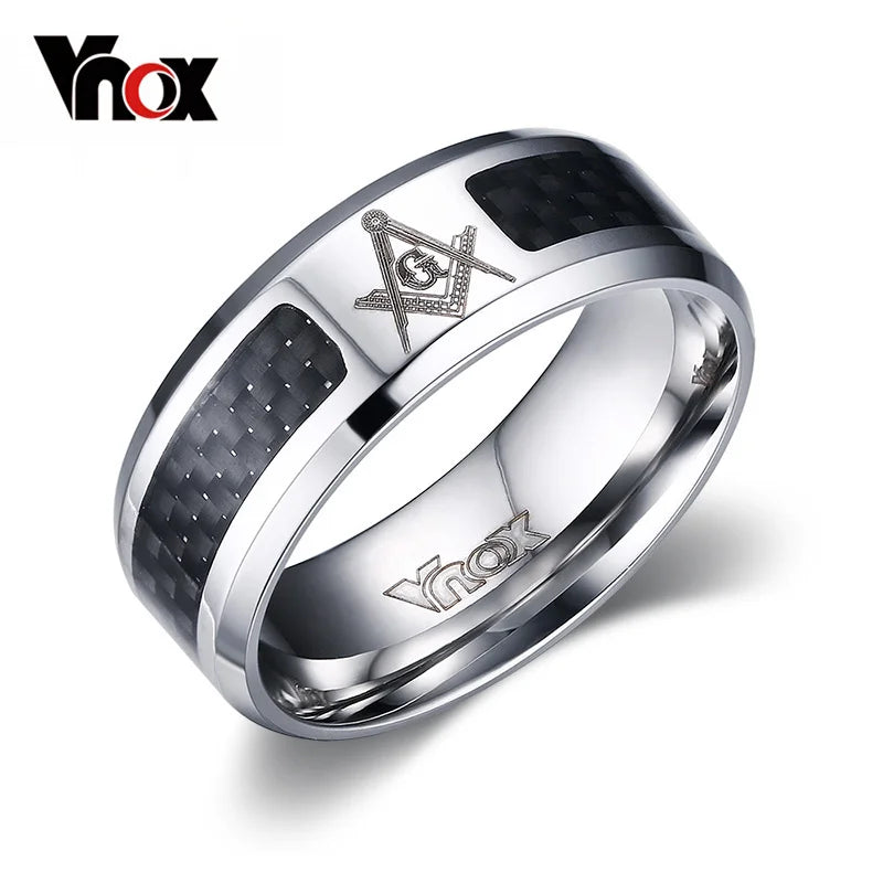 Vnox Masonic Men Ring Stainless Steel & Carbone