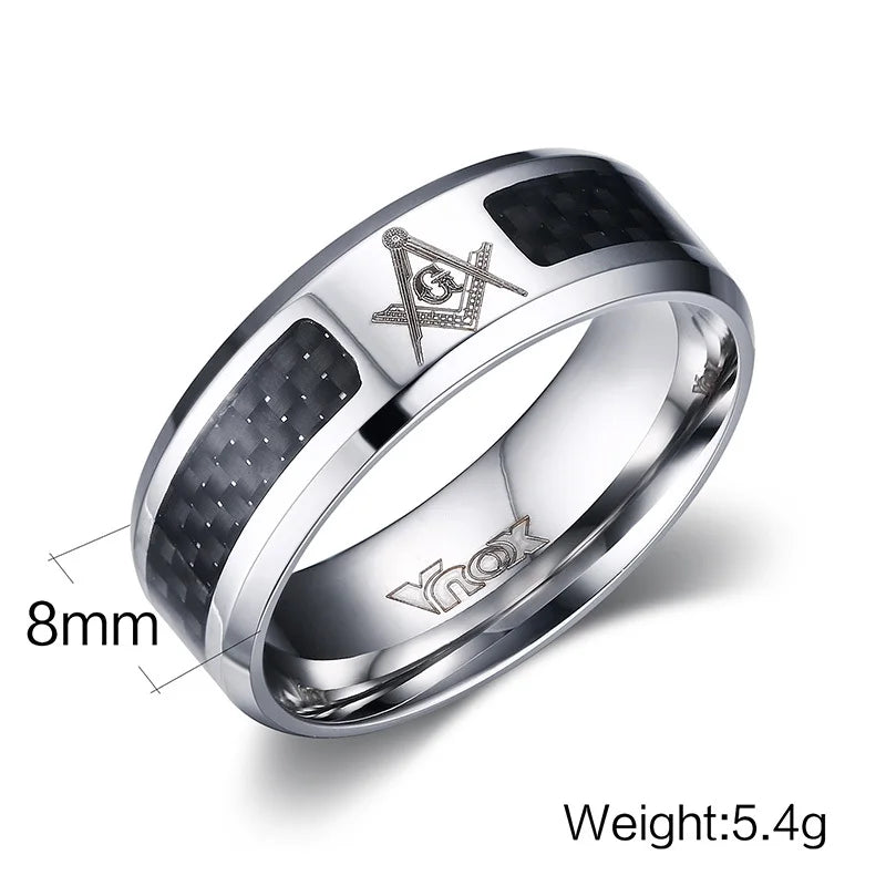 Vnox Masonic Men Ring Stainless Steel & Carbone