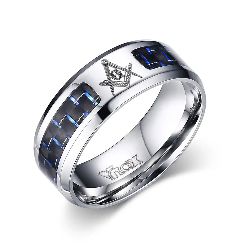 Vnox Masonic Men Ring Stainless Steel & Carbone