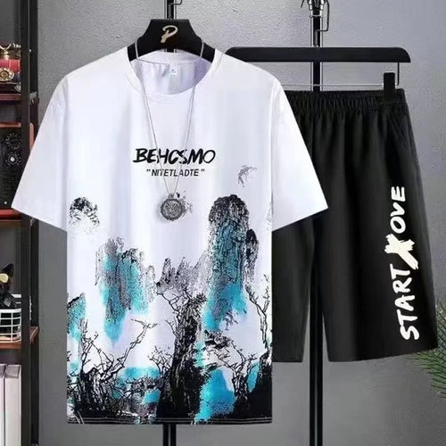 2024 Summer Leisure Men Set Manga Graffiti Tees T-Shirt + Shorts 2-Piece Comfortable and Breathable for Men Top Print T-Shirts S