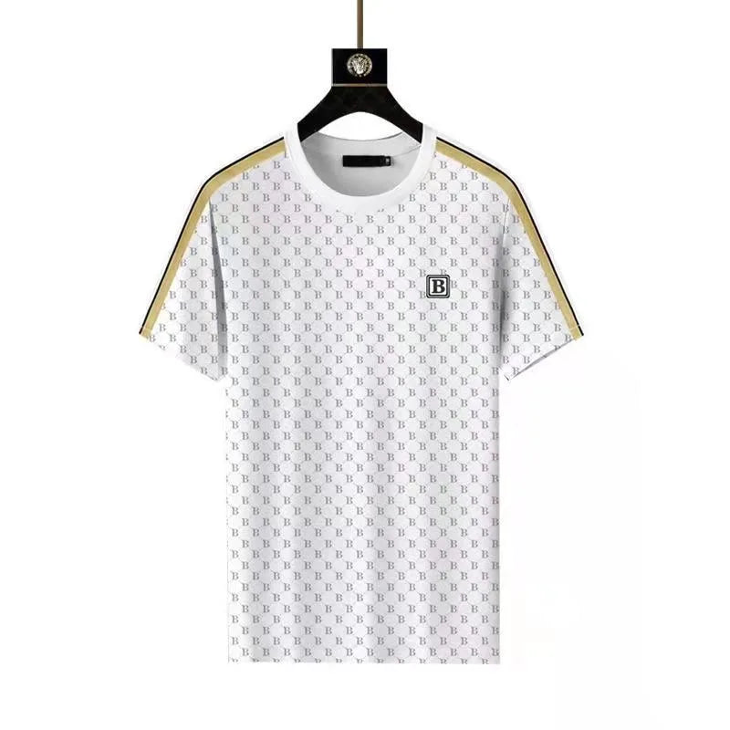 2024 Summer Fashion Printed Ice Silk Short Sleeve T-shirt Sports Set Men's Casual Relaxed Comfortable Breathable Two-Piece Set