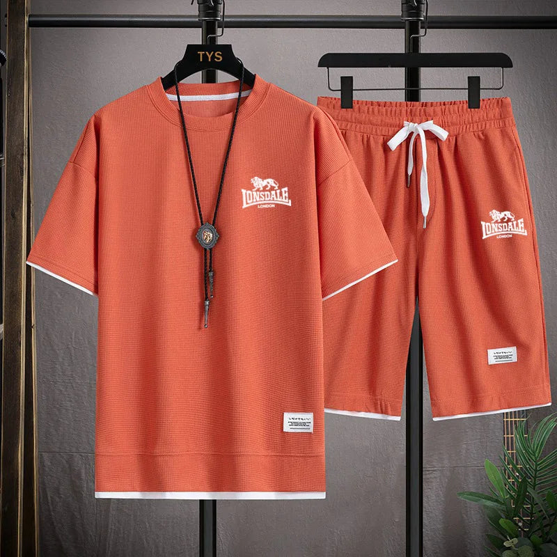 Men's summer new casual short-sleeved T-shirt set,
