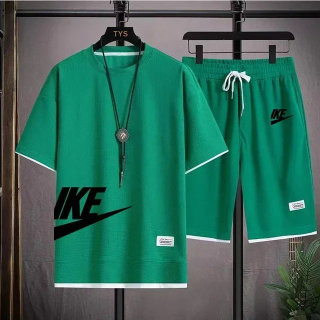 Fashionable, casual and trendy men's sportswear set, short-sleeved T-shirt and outdoor summer sports shorts set, new size M-3XL
