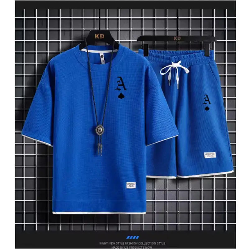 Fashionable casual men's sports suit short-sleeved T-shirt and outdoor summer sports shorts two-piece set daily casual