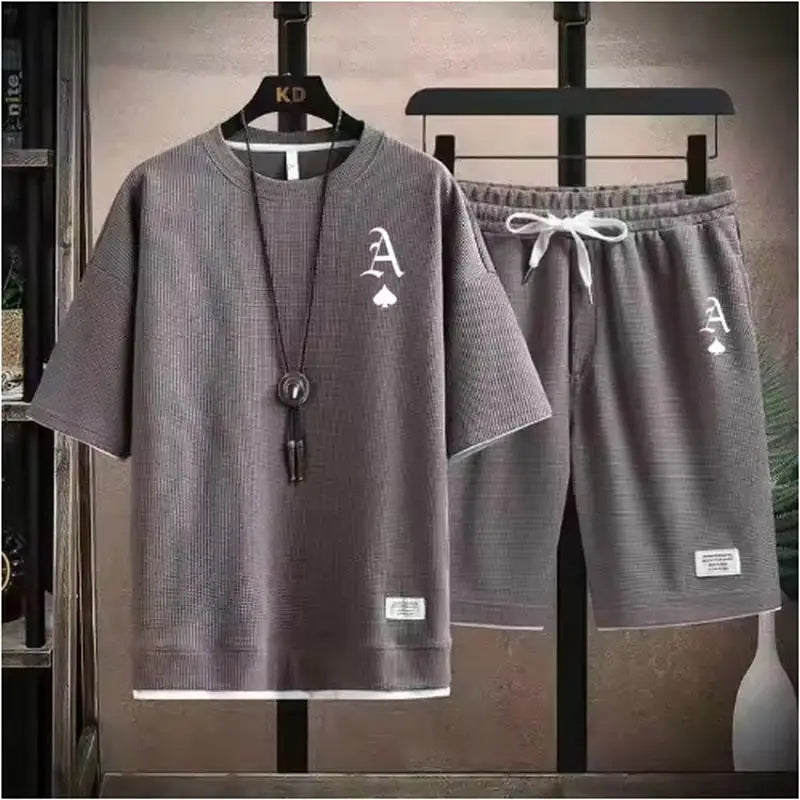 Fashionable casual men's sports suit short-sleeved T-shirt and outdoor summer sports shorts two-piece set daily casual