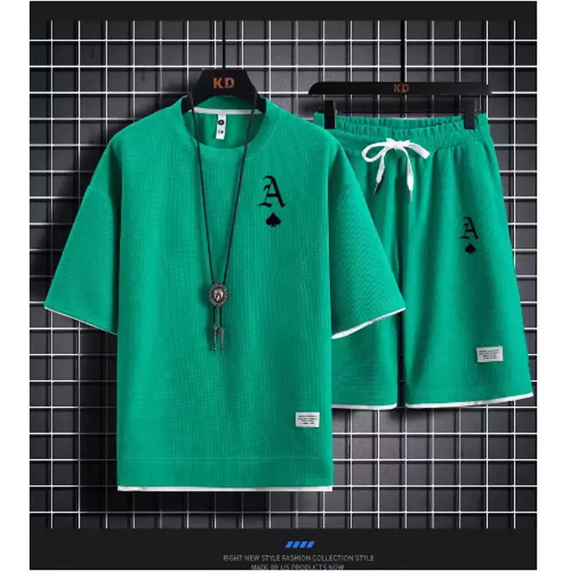 Fashionable casual men's sports suit short-sleeved T-shirt and outdoor summer sports shorts two-piece set daily casual