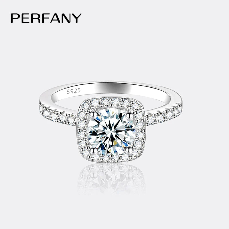 PERFANY 0.5/1/2CT Moissanite Ring for Women S925 Pure Silver Four Claw Square Wedding Ring Fashion Wedding Jewelry