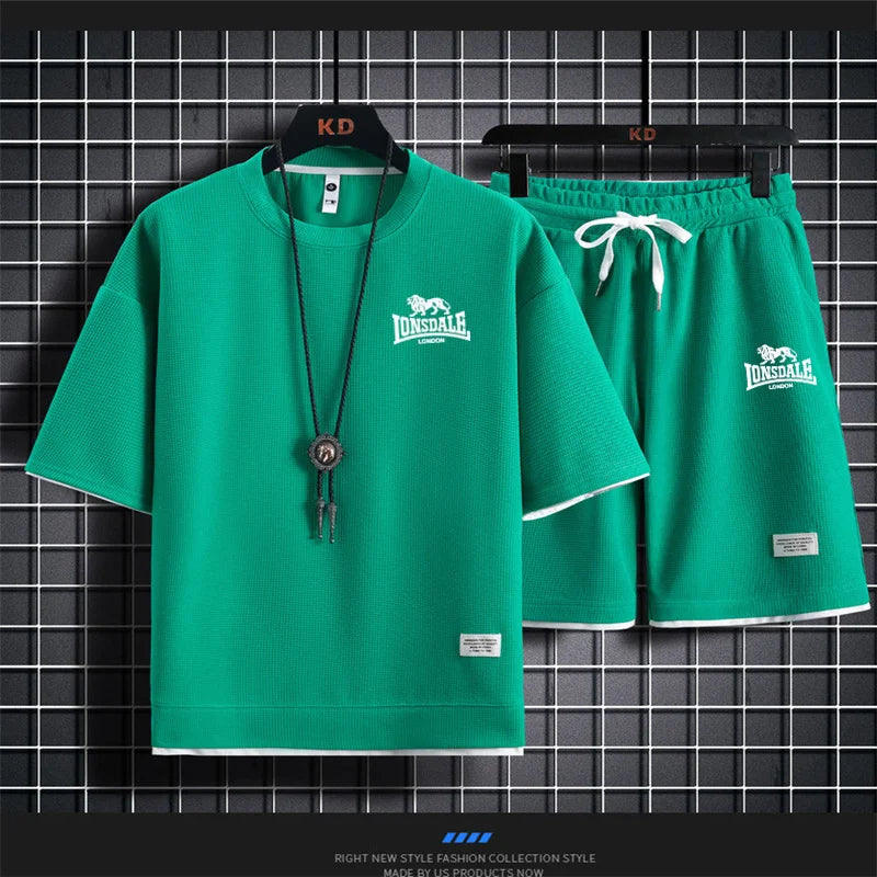 Men's summer new casual short-sleeved T-shirt set,