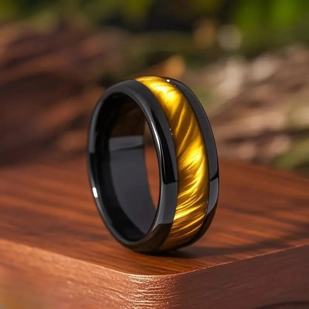 8MM Classic Black Gold Stainless Steel Rings Luxury Men's Ring Women Unique Wedding Engagement Band Accessories Jewelry Gift