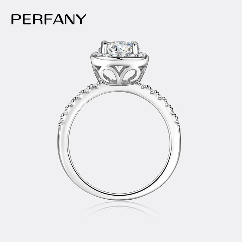 PERFANY 0.5/1/2CT Moissanite Ring for Women S925 Pure Silver Four Claw Square Wedding Ring Fashion Wedding Jewelry