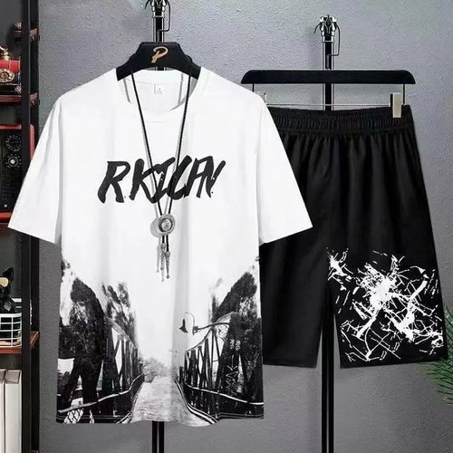 2024 Summer Leisure Men Set Manga Graffiti Tees T-Shirt + Shorts 2-Piece Comfortable and Breathable for Men Top Print T-Shirts S