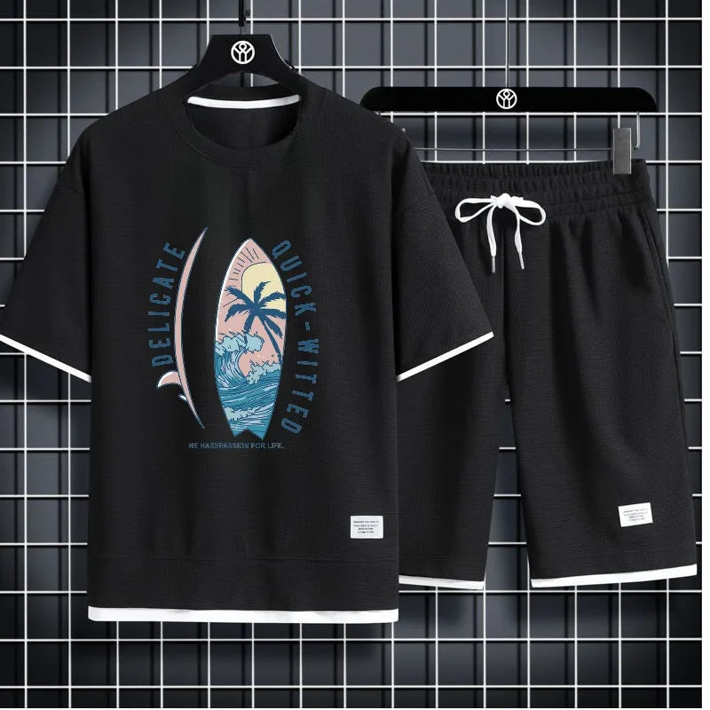 2025 Summer Men's Sports Set Casual T-Shirt + Shorts