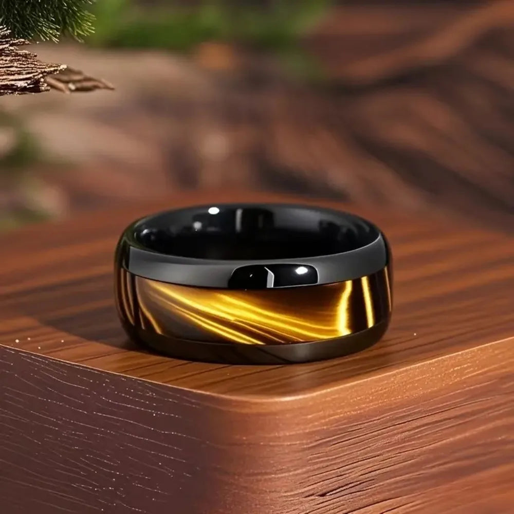 8MM Classic Black Gold Stainless Steel Rings Luxury Men's Ring Women Unique Wedding Engagement Band Accessories Jewelry Gift