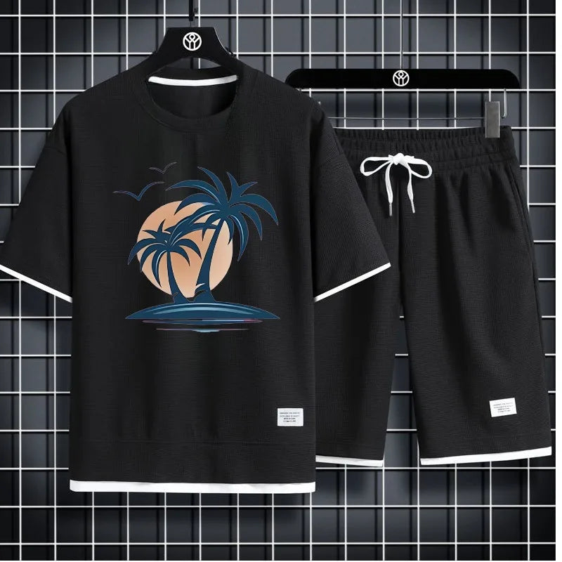 2025 Summer Men's Sports Set Casual T-Shirt + Shorts